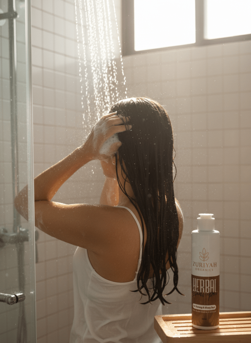 Herbal Shampoo Applying - Zuriyah Organics